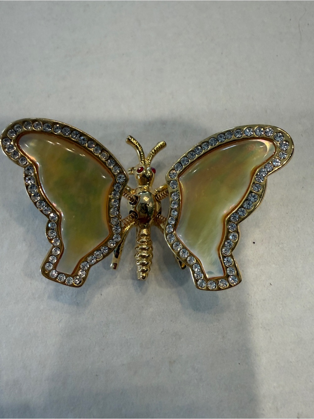 Vintage Gold Tone Butterfly Brooch with Trember Yellow Abalone Wings